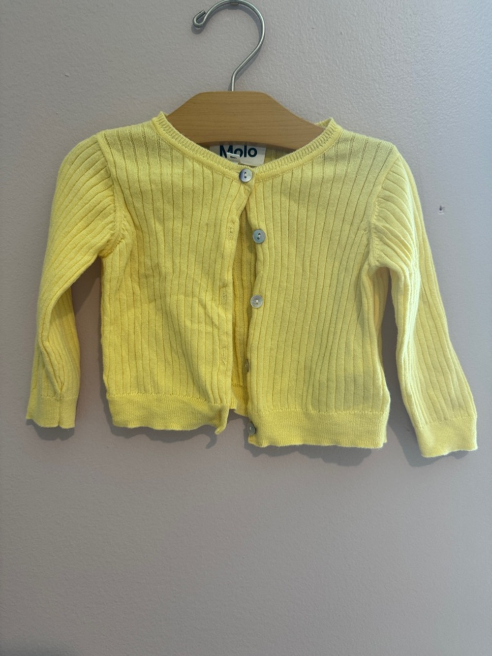 Molo Bright Yellow Ribbed Button-Front Cardigan